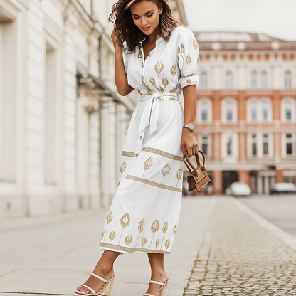 Casual dress made of linen blend with belt