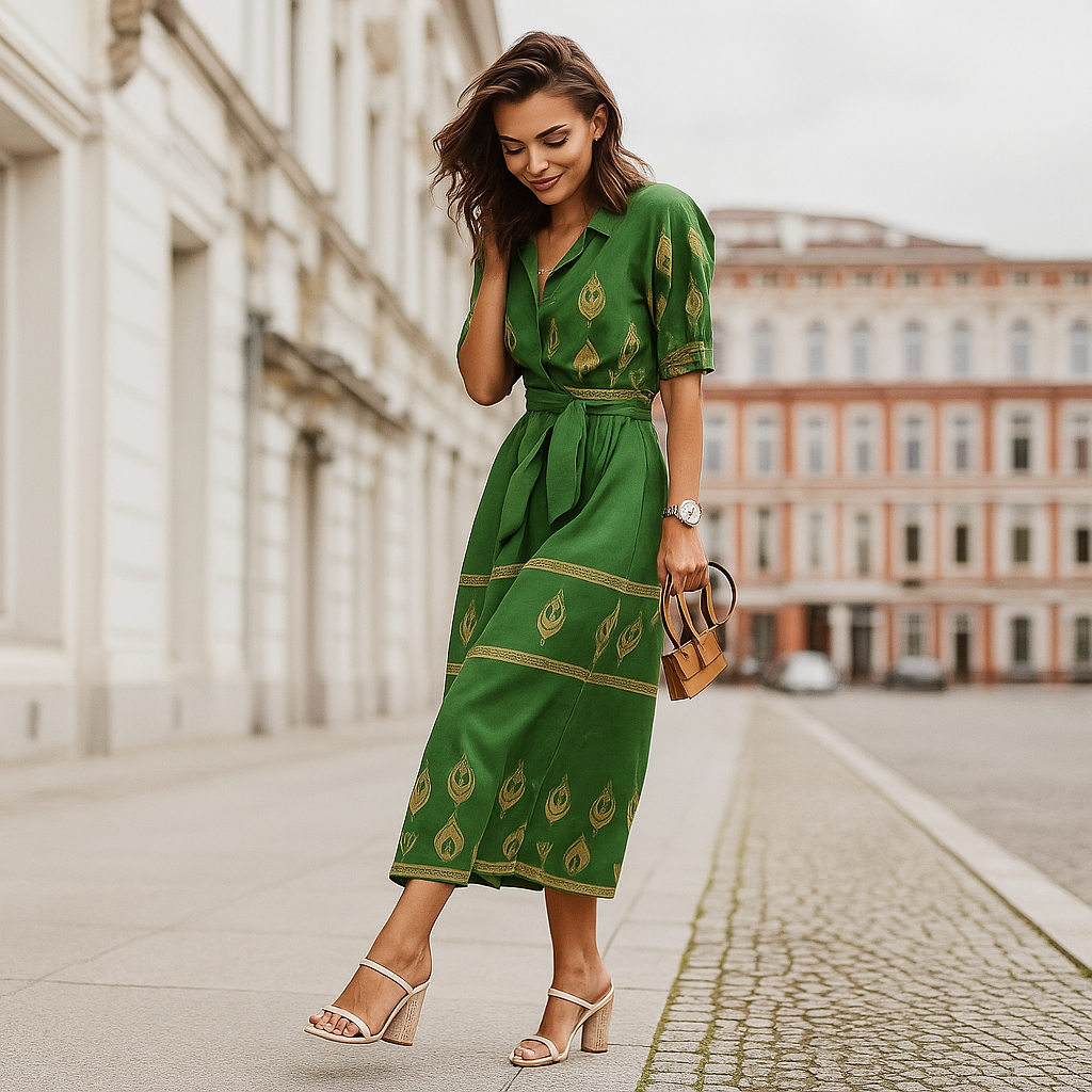 Casual dress made of linen blend with belt