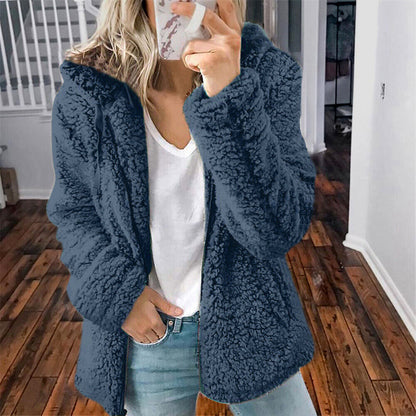 Casual fluffy women's jacket with hood - Mimi