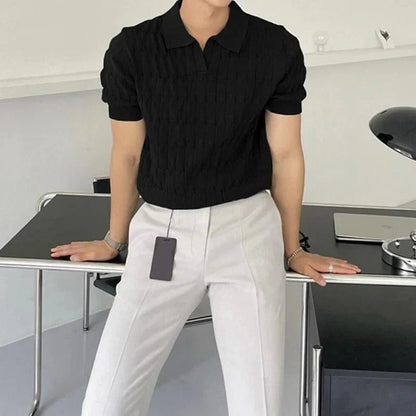 Casual jacquard knitted polo shirt for men - Arthur