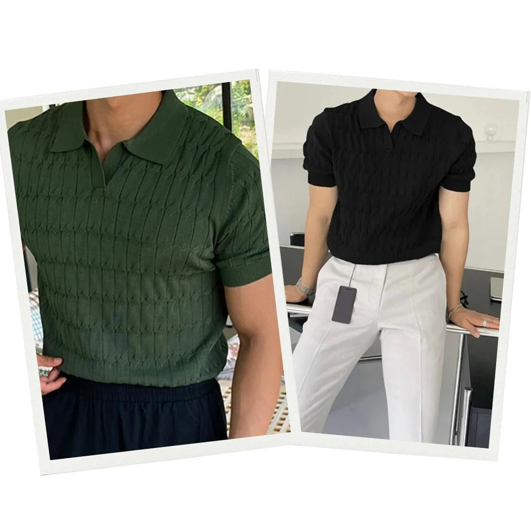 Casual jacquard knitted polo shirt for men - Arthur