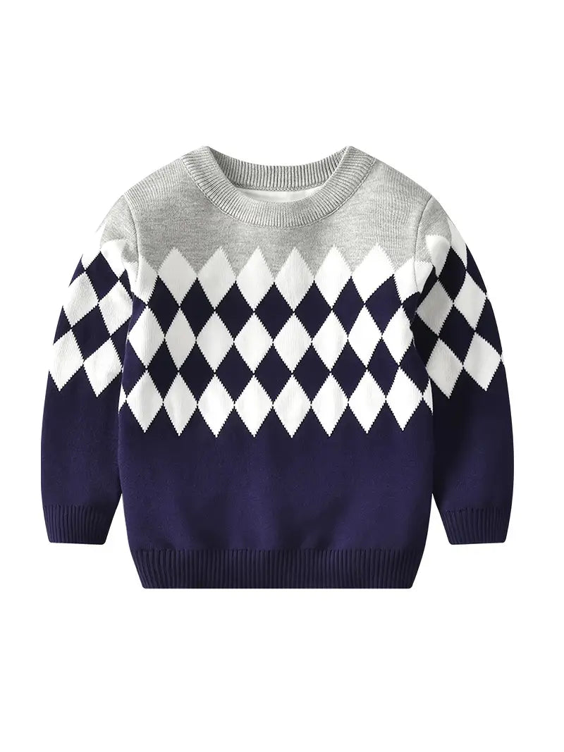 Casual knitted sweater with geometric design for boys - Aciel