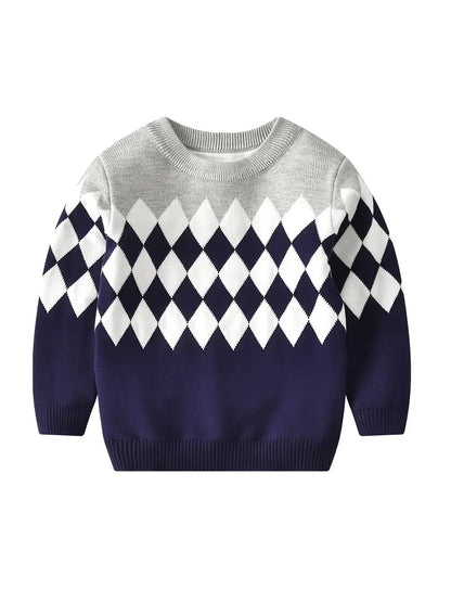 Casual knitted sweater with geometric design for boys - Aciel