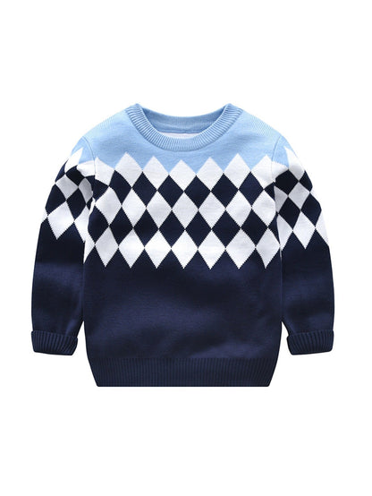 Casual knitted sweater with geometric design for boys - Aciel