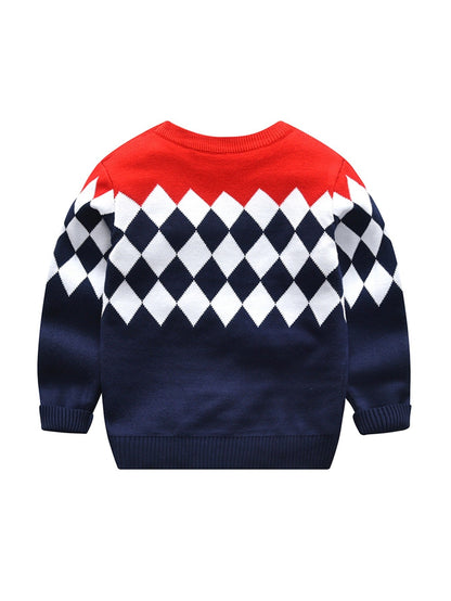 Casual knitted sweater with geometric design for boys - Aciel