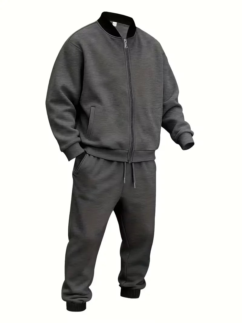 Casual men's set - zip jacket with round neck and trousers