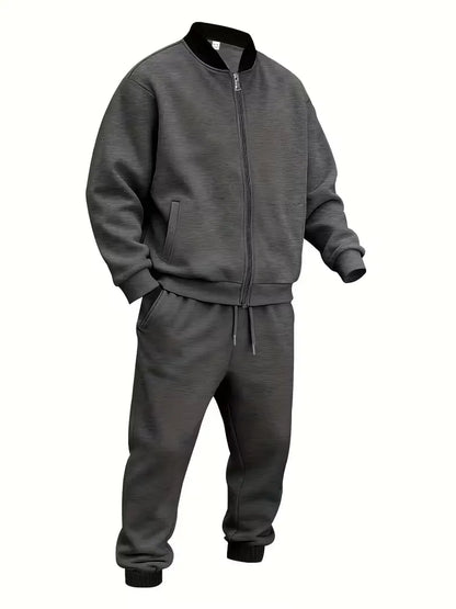 Casual men's set - zip jacket with round neck and trousers
