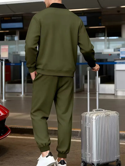 Casual men's set - zip jacket with round neck and trousers