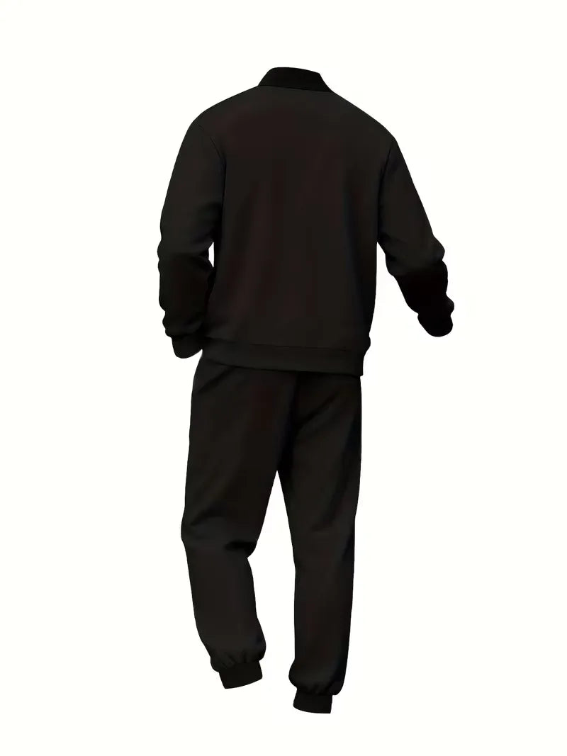 Casual men's set - zip jacket with round neck and trousers