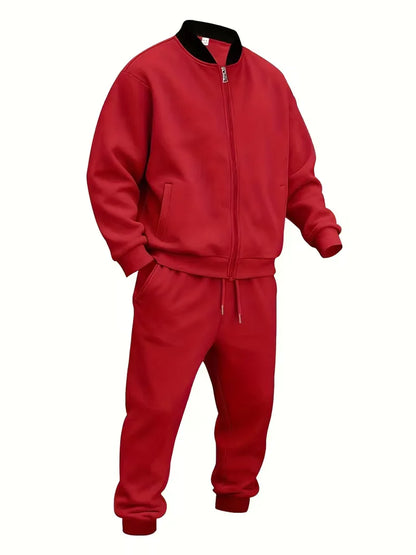Casual men's set - zip jacket with round neck and trousers
