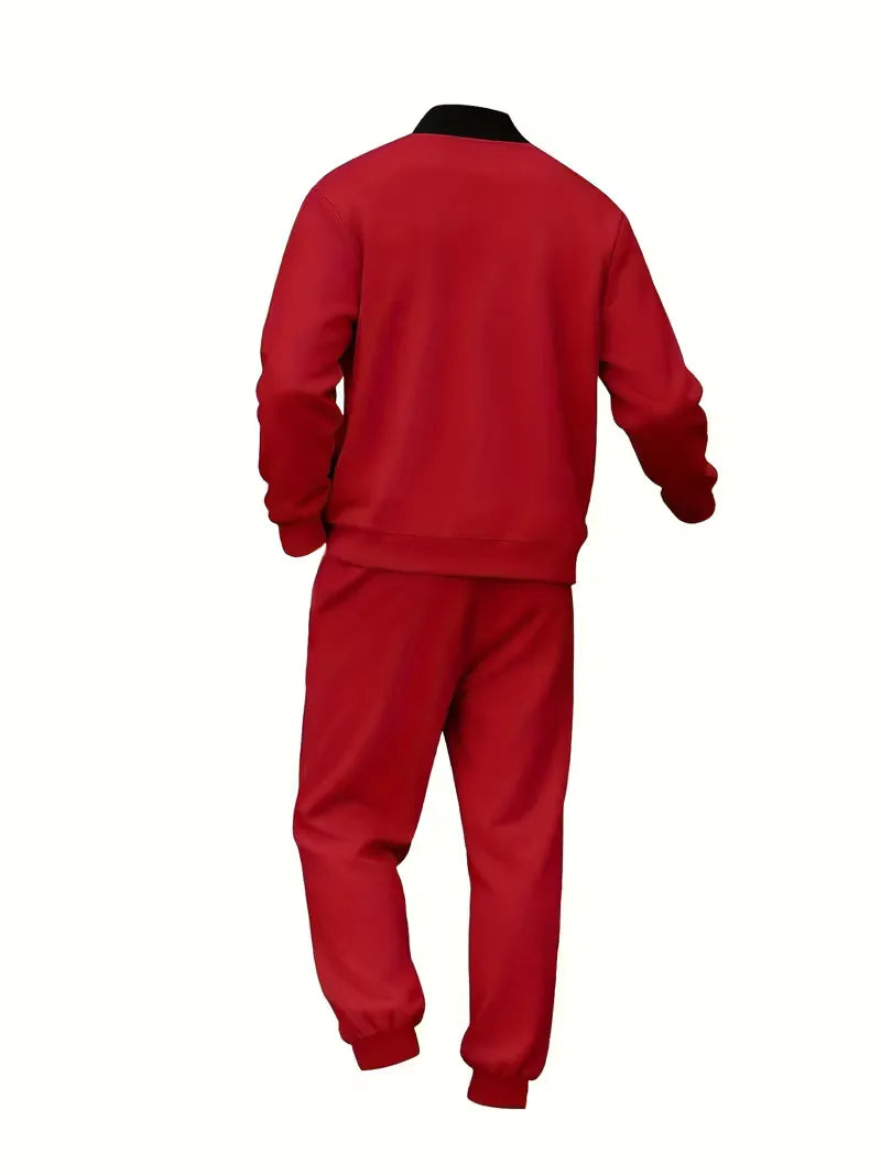 Casual men's set - zip jacket with round neck and trousers