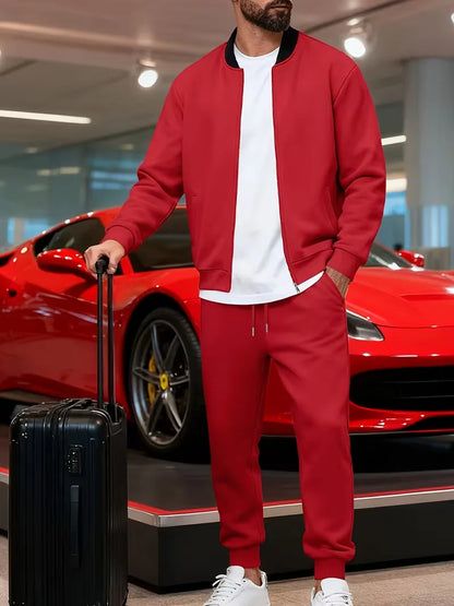 Casual men's set - zip jacket with round neck and trousers