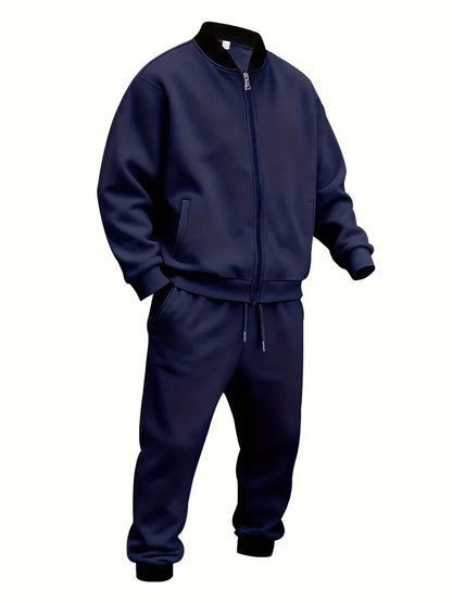 Casual men's set - zip jacket with round neck and trousers