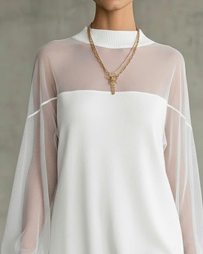 Casual patchwork dress with lantern sleeves