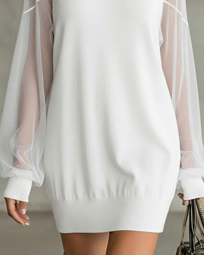Casual patchwork dress with lantern sleeves