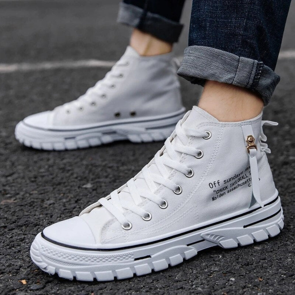 Casual streetwear men's chunky canvas high-top sneakers