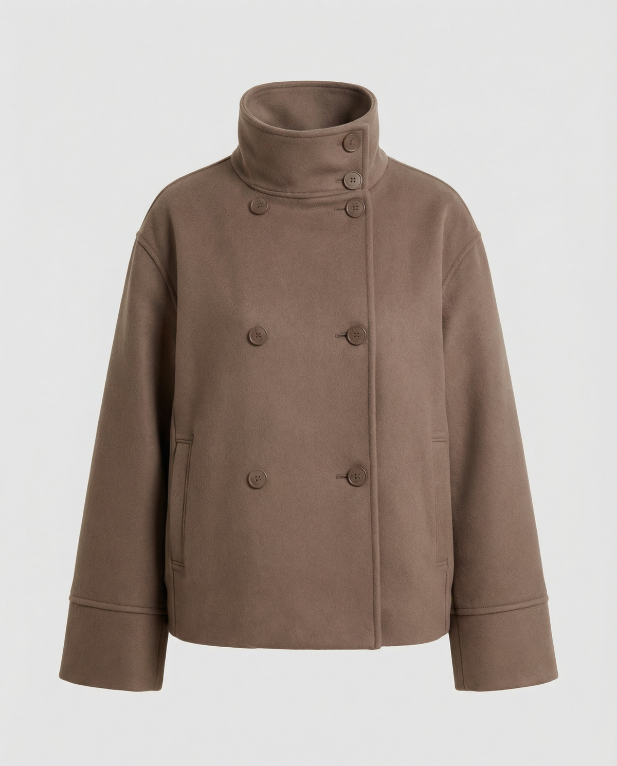 Ladies' Chic Short Coat with High Collar and Double Buttons