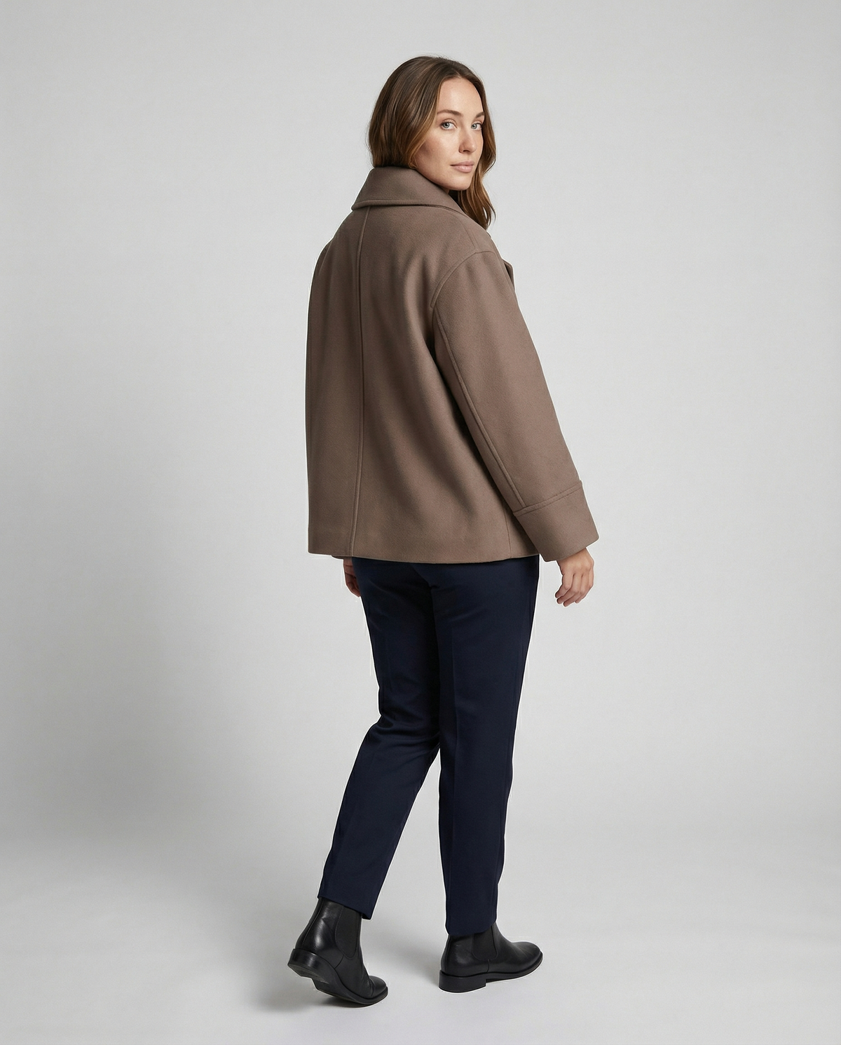 Ladies' Chic Short Coat with High Collar and Double Buttons