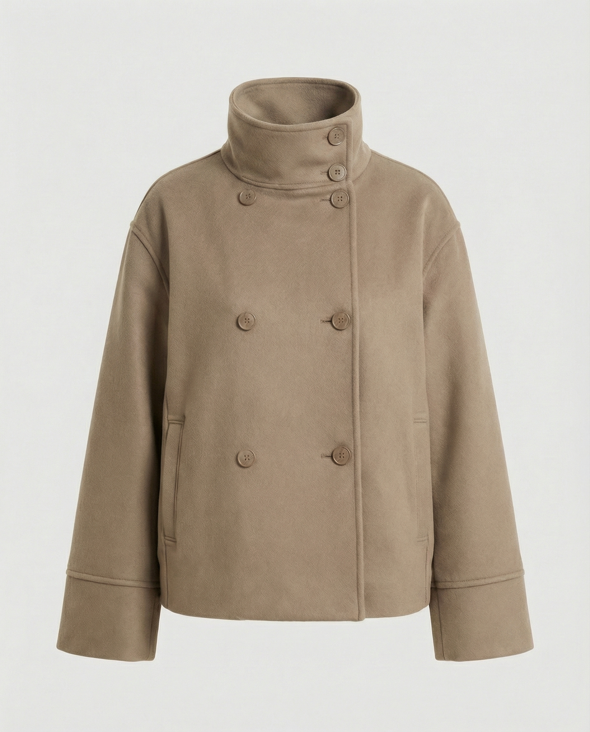 Ladies' Chic Short Coat with High Collar and Double Buttons