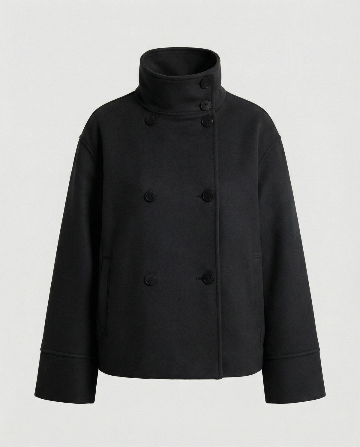 Ladies' Chic Short Coat with High Collar and Double Buttons