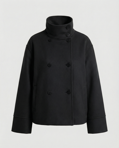 Ladies' Chic Short Coat with High Collar and Double Buttons