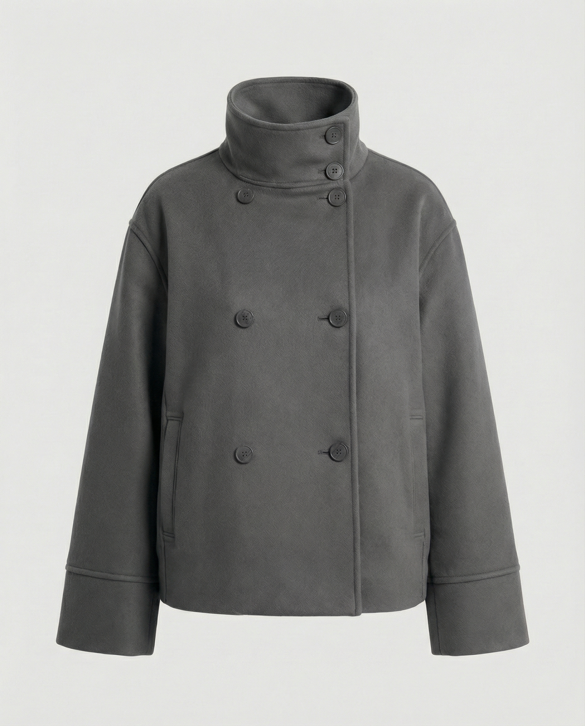 Ladies' Chic Short Coat with High Collar and Double Buttons