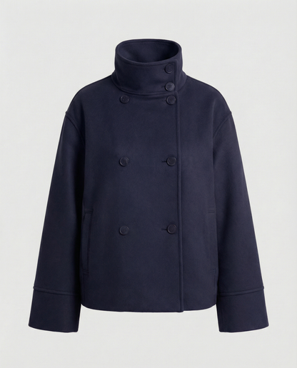 Ladies' Chic Short Coat with High Collar and Double Buttons