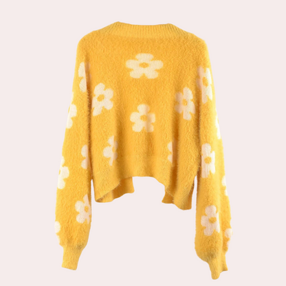 Charming Cozy Women's Sweater with Flowers and Fancy Sleeves