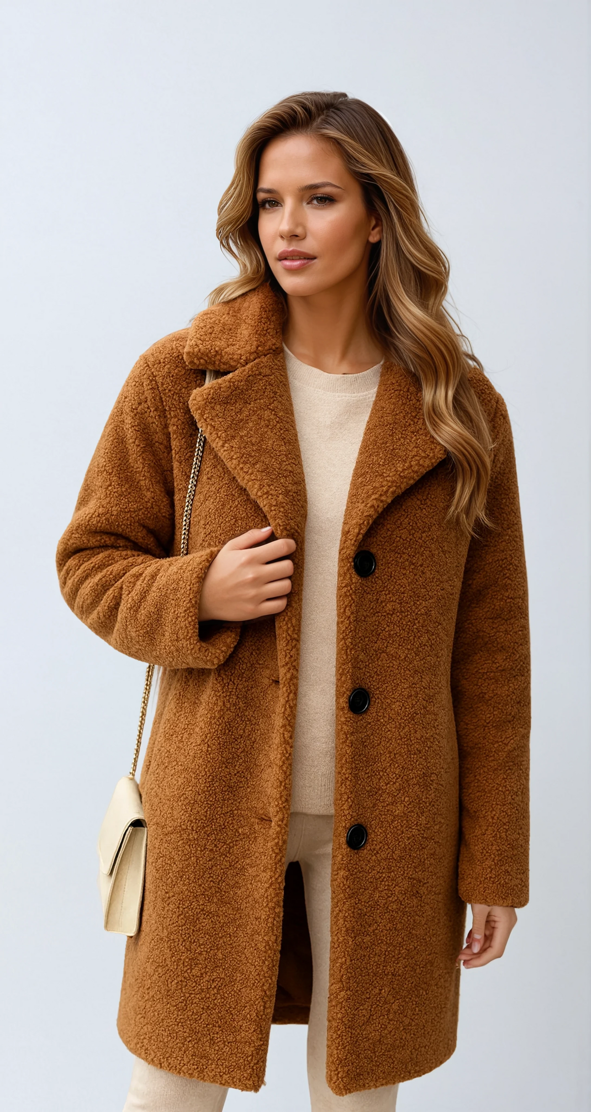 Fleece Coat Long with Buttons Warm Winter Coat for Women