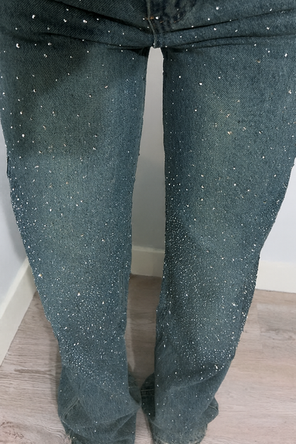High Waist Glitter Wide Leg Jeans for Women