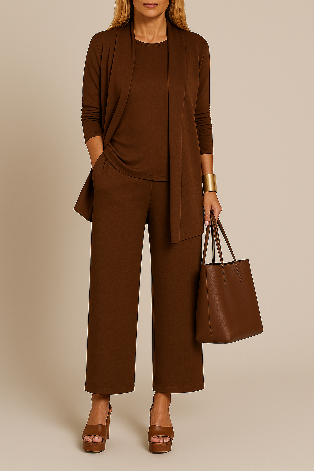 Stilvoller, eleganter Dreiteiler für Damen mit Blazer, Oberteil und Hose
