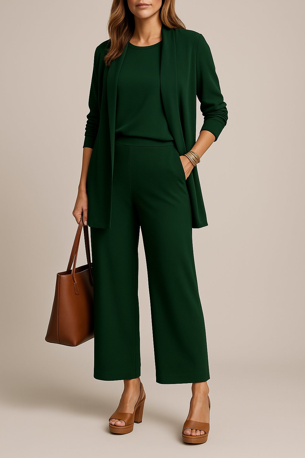 Stilvoller, eleganter Dreiteiler für Damen mit Blazer, Oberteil und Hose