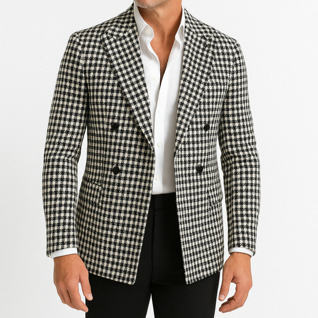 Men's Checked Double-Breasted Blazer