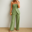 Débardeur sans bretelles et pantalon taille haute