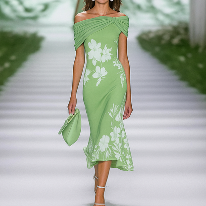 Off-shoulder draped floral dress