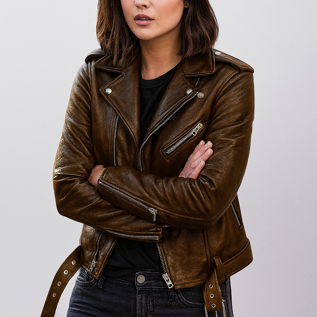 Slim Fit Biker Leather Jacket for Women
