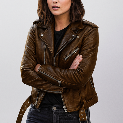Slim Fit Biker Leather Jacket for Women