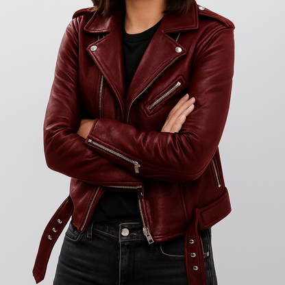 Slim Fit Biker Leather Jacket for Women