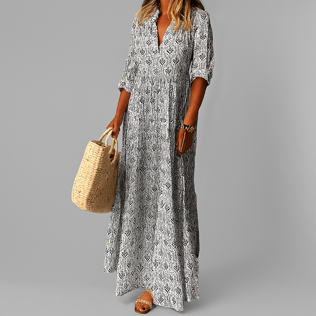 Vintage Print Lightweight Cotton Maxi Dress for Women