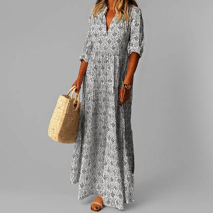Vintage Print Lightweight Cotton Maxi Dress for Women