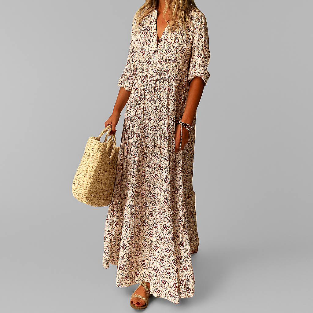 Vintage Print Lightweight Cotton Maxi Dress for Women