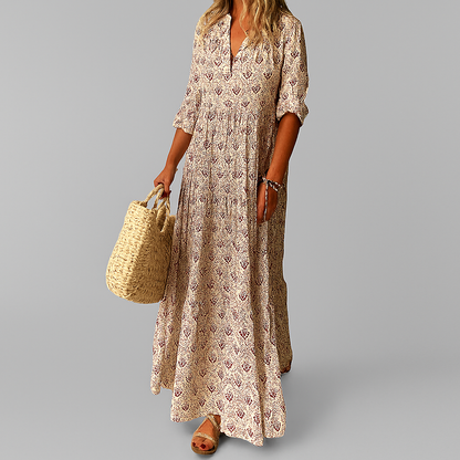Vintage Print Lightweight Cotton Maxi Dress for Women