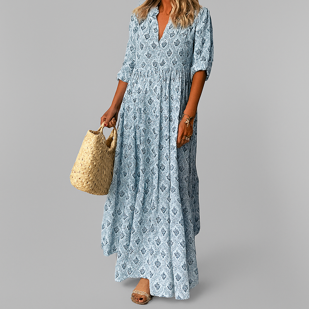 Vintage Print Lightweight Cotton Maxi Dress for Women