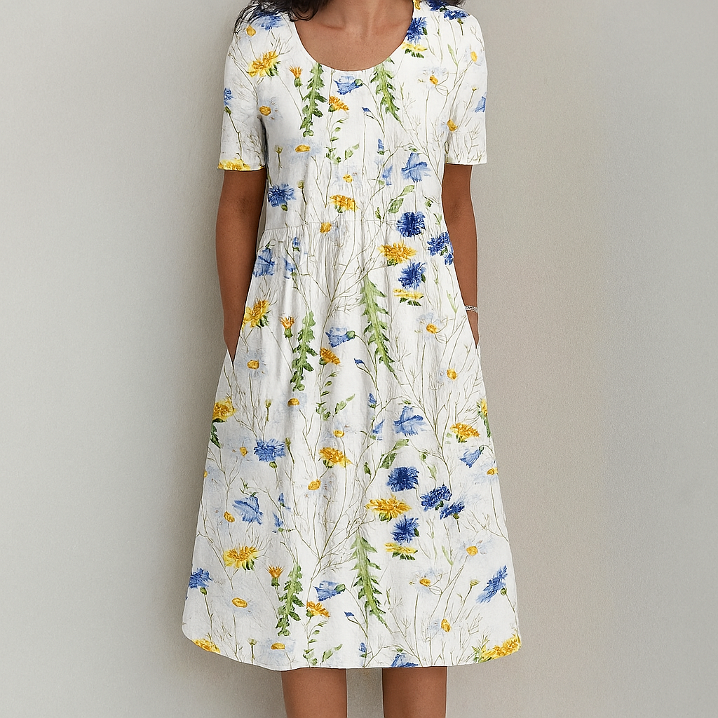 Effortless Vintage Summer Dress with Floral Ruffles