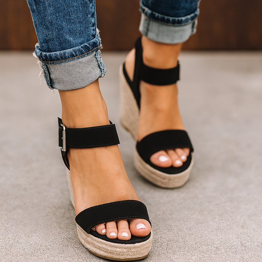 Sandalias de cuña espadrille con punta abierta