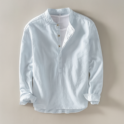 Camisa para homem com gola mandarim e mistura de algodão e linho – Leve, confortável e intemporal