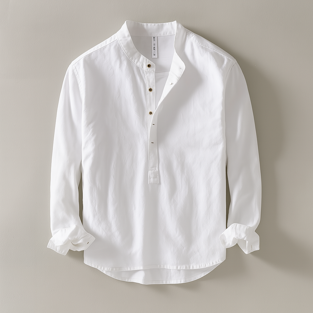 Camisa para homem com gola mandarim e mistura de algodão e linho – Leve, confortável e intemporal