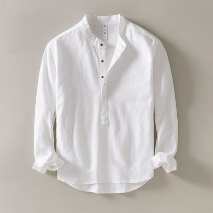 Camisa para homem com gola mandarim e mistura de algodão e linho – Leve, confortável e intemporal