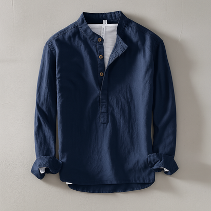 Camisa para homem com gola mandarim e mistura de algodão e linho – Leve, confortável e intemporal