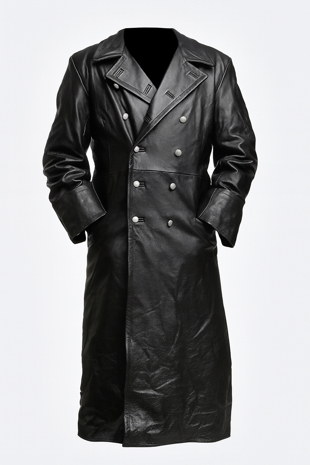 Iconic Gothic Leather Trench Coat for Men in WWII Style
